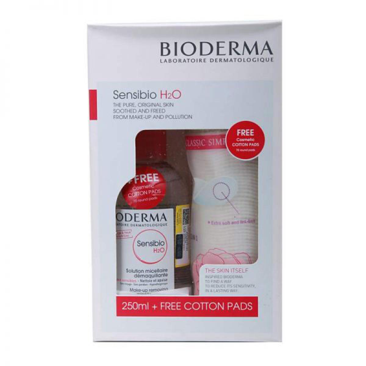 پک هدیه سن سی بیو محلول H2O ۲۵۰ میلی لیتر - Bioderma Sensibio H2O + Uni Led Face Cleansing pads